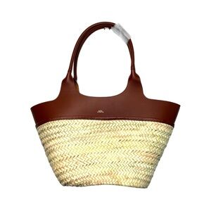 A.P.C. Tanger Basket Bag Hazelnut Wicker Smooth Leather Tote Top Handle Purse